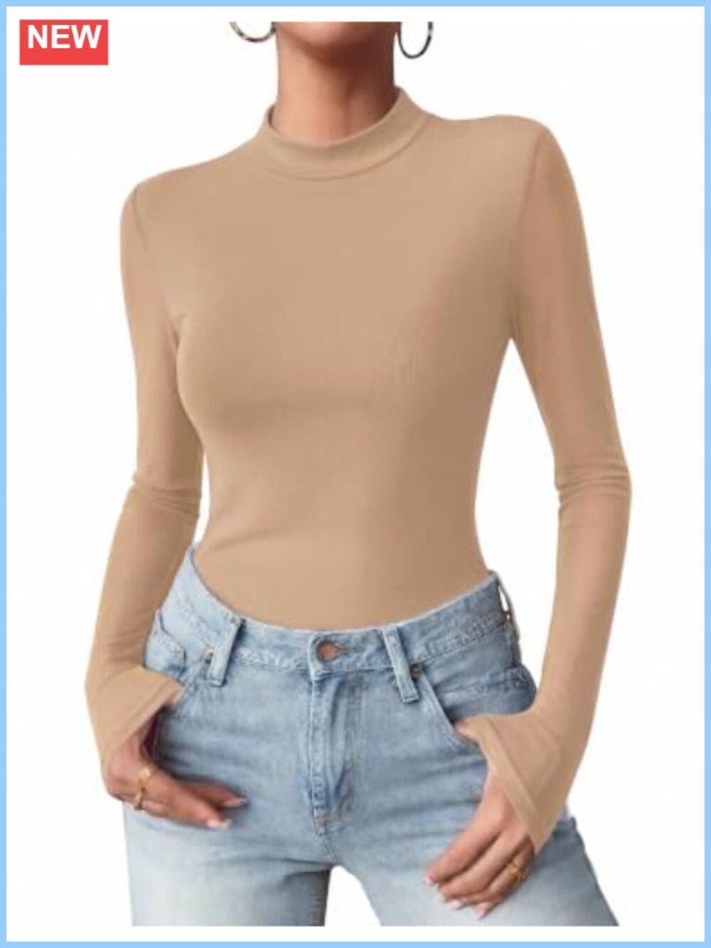 Floral Mesh Long Sleeve Mock Neck Blouse Sheer Lined Top